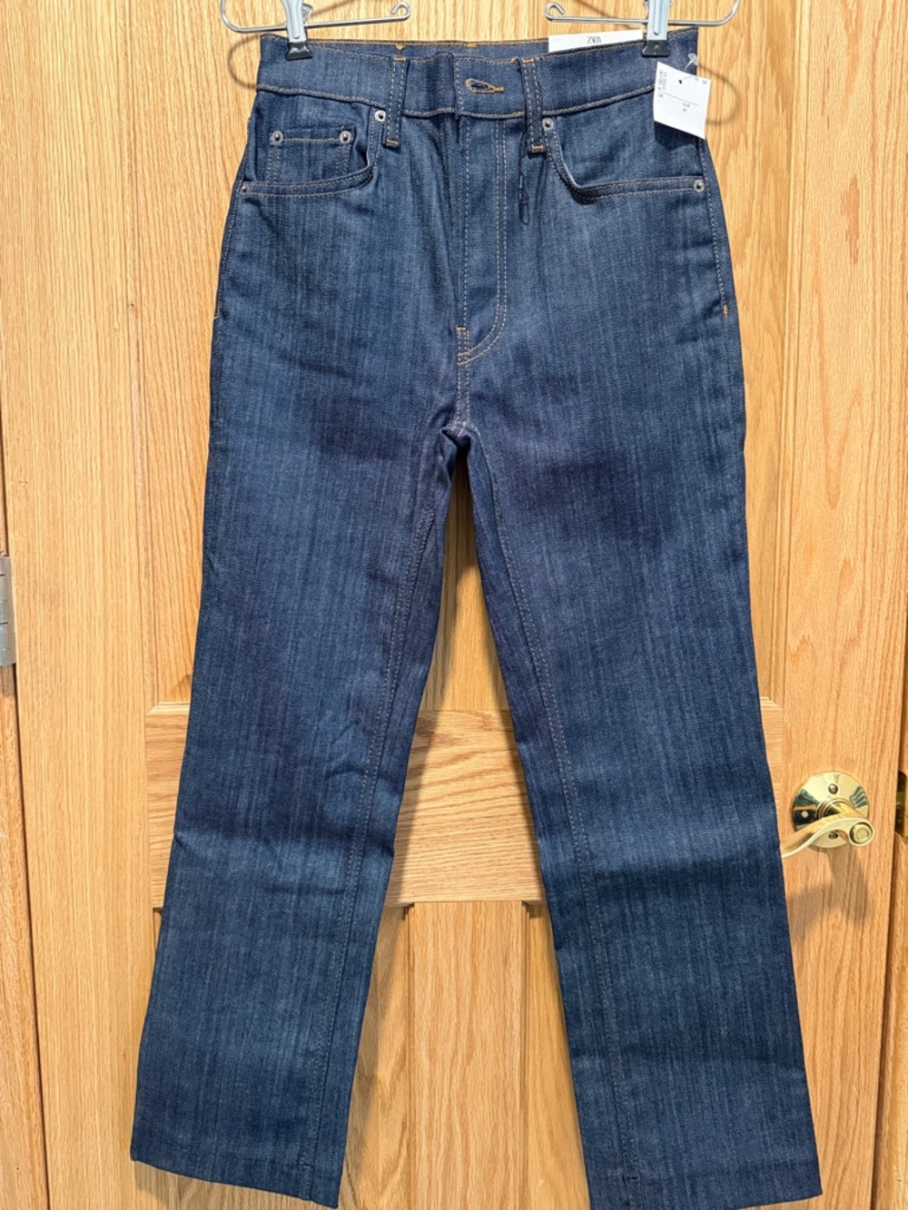 Zara Indigo Straight-Leg Jeans with Contrast Stitching